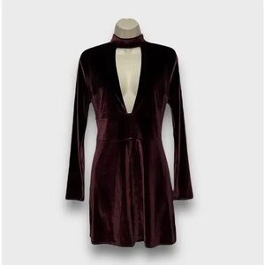 Express Size Large Burgundy Velvet Choker Long Sleeve Romper